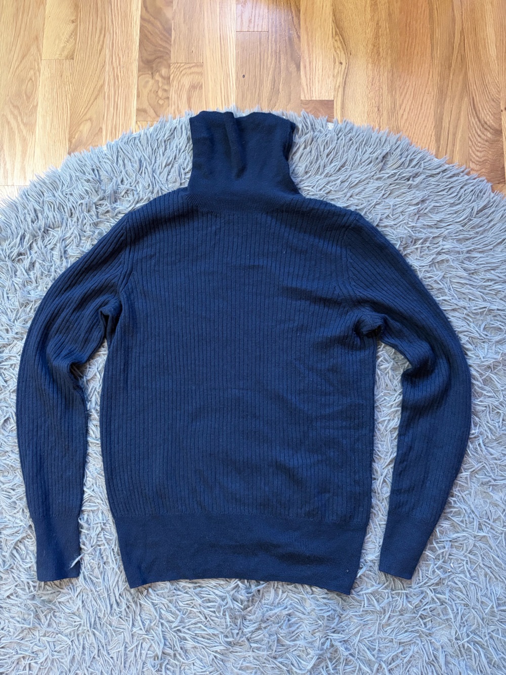 Saks Fifth Avenue Navy Blue Merino Wool Turtleneck Ribbed Sweater Size M